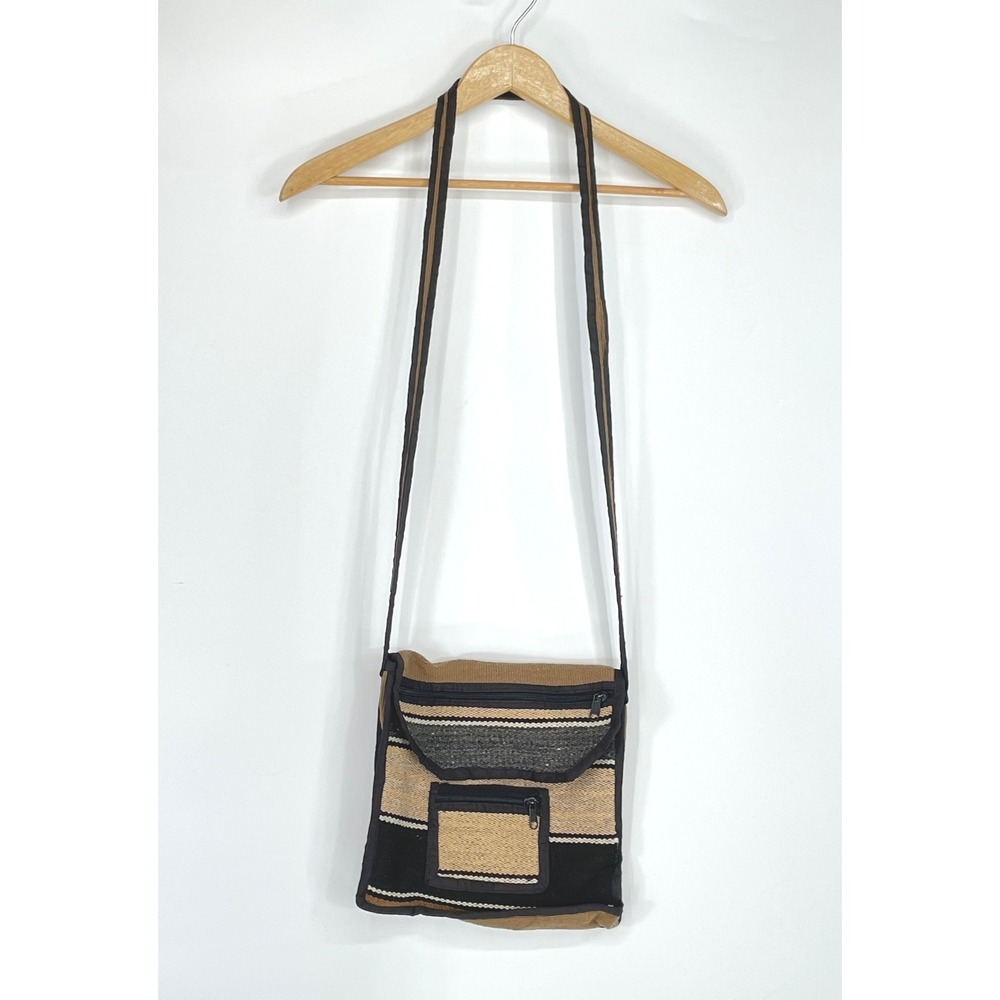Alpaca Connection Crossbody Bag 100% Alpaca Wool Woven Brown Striped Boho Hippie